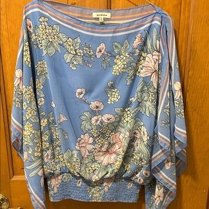 Max Studio Blue and Pink Floral Blouse